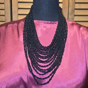 Elegant 16 Black Beaded Roped Strands Necklace